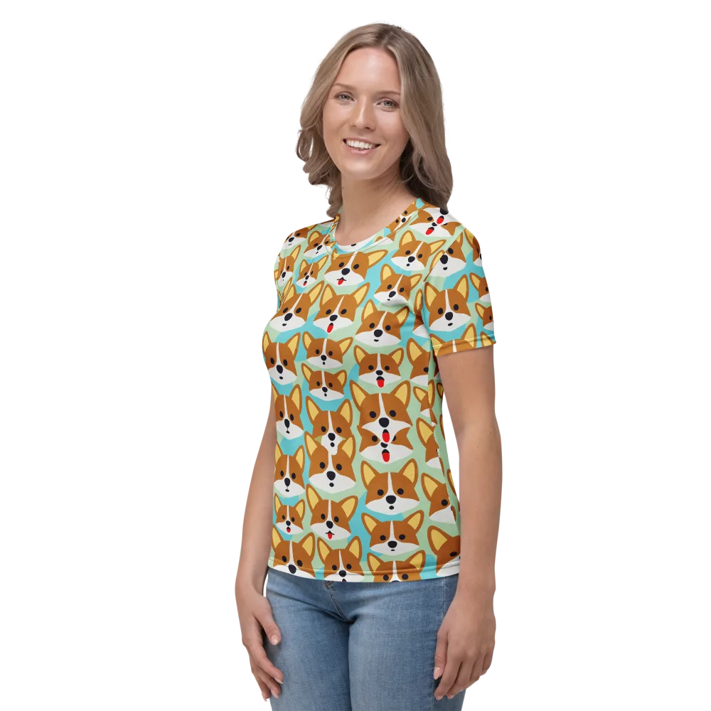 Corgi Parade on Women's Crew Neck T-Shirt — Left
