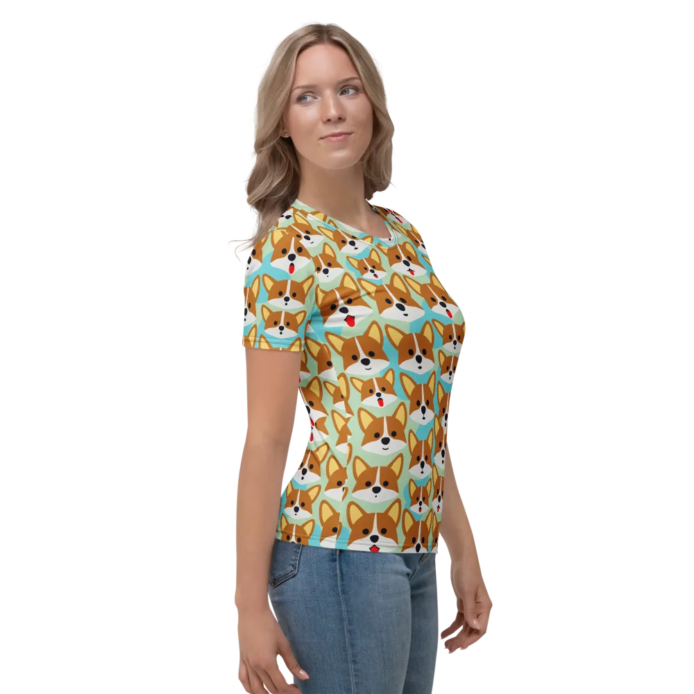 Corgi Parade on Women's Crew Neck T-Shirt — Right