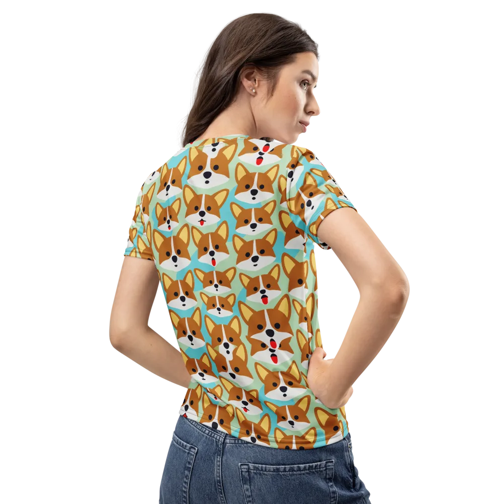 Corgi Parade on Women's Crew Neck T-Shirt — Back