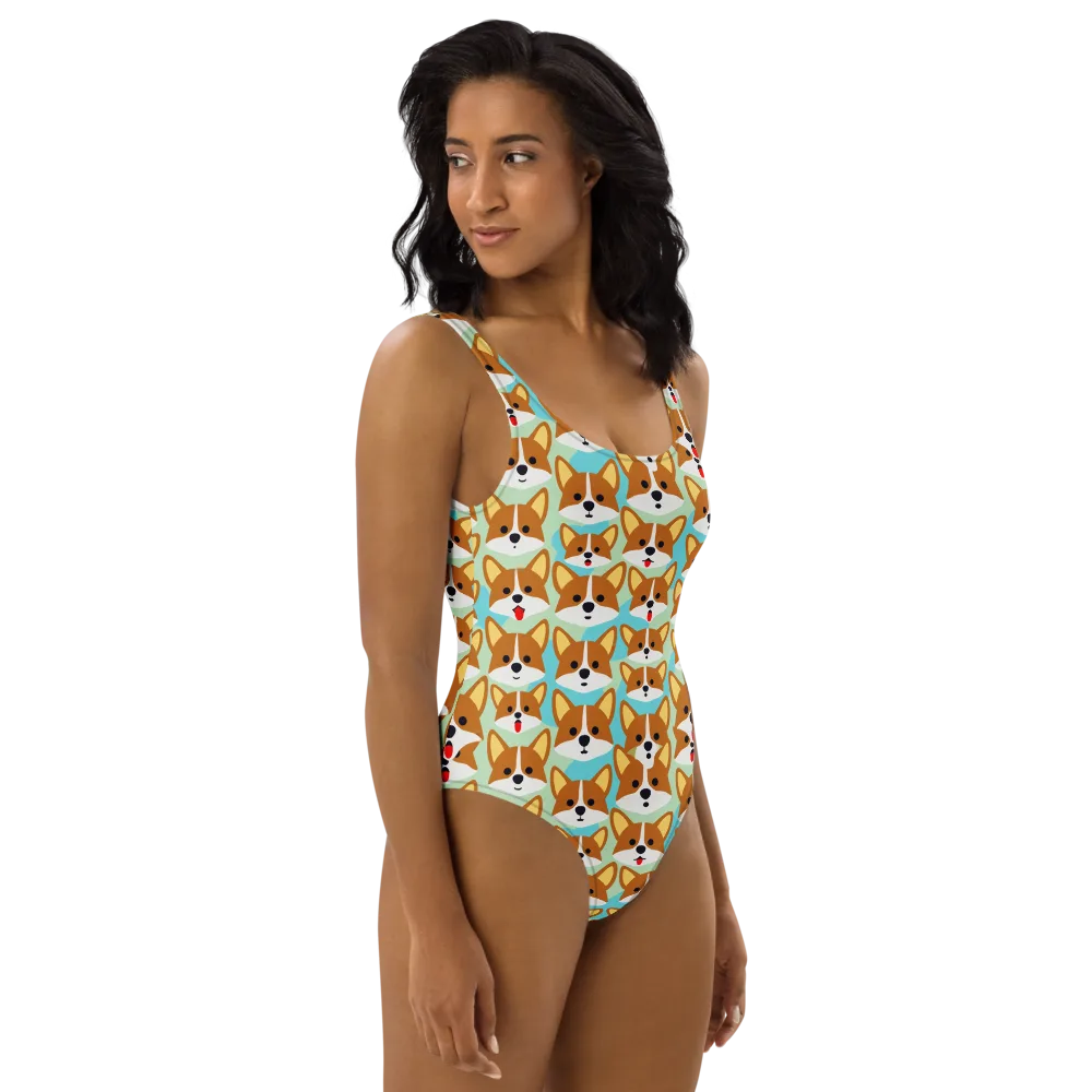 Corgi Parade on One-Piece Swimsuit — Right