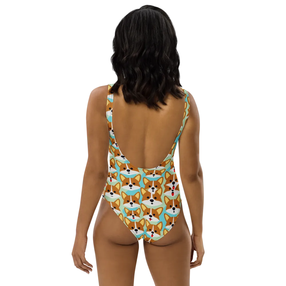 Corgi Parade on One-Piece Swimsuit — Back