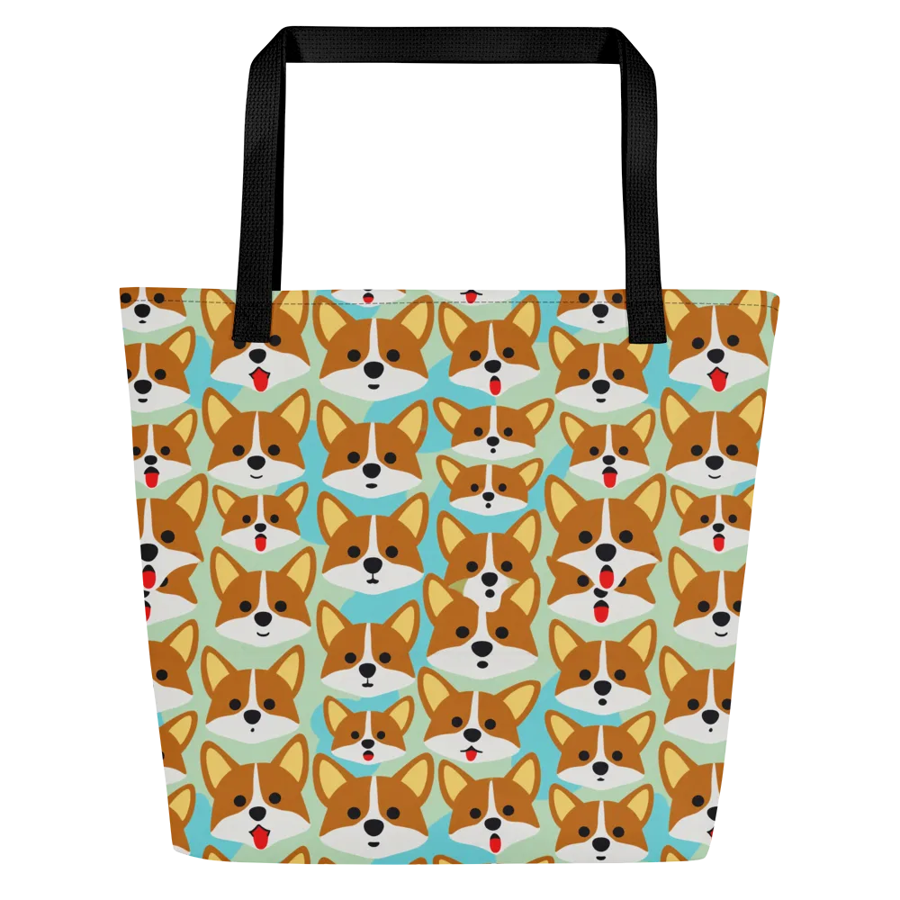 Corgi Parade on Large Tote Bag W/ Pocket — Front