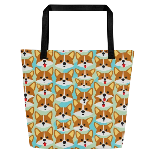 Corgi Parade on a Large Tote Bag W/ Pocket