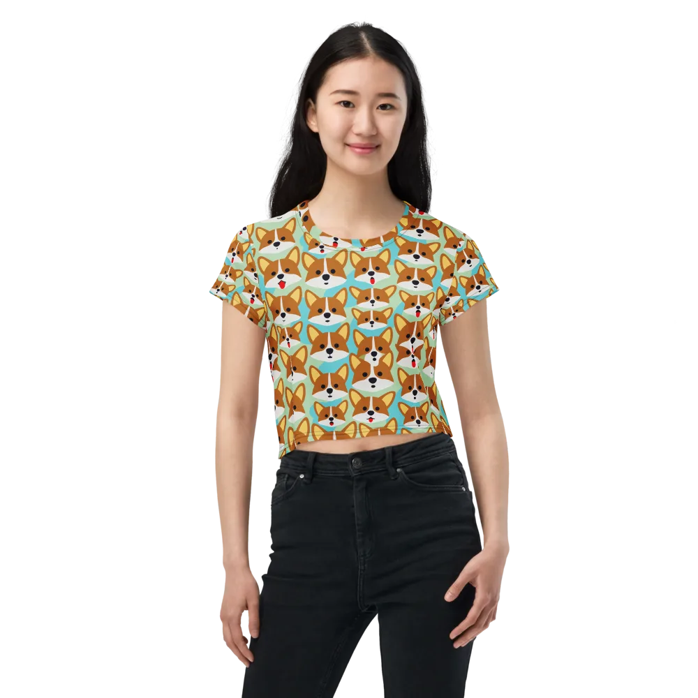 Corgi Parade on Crop Tee — Front