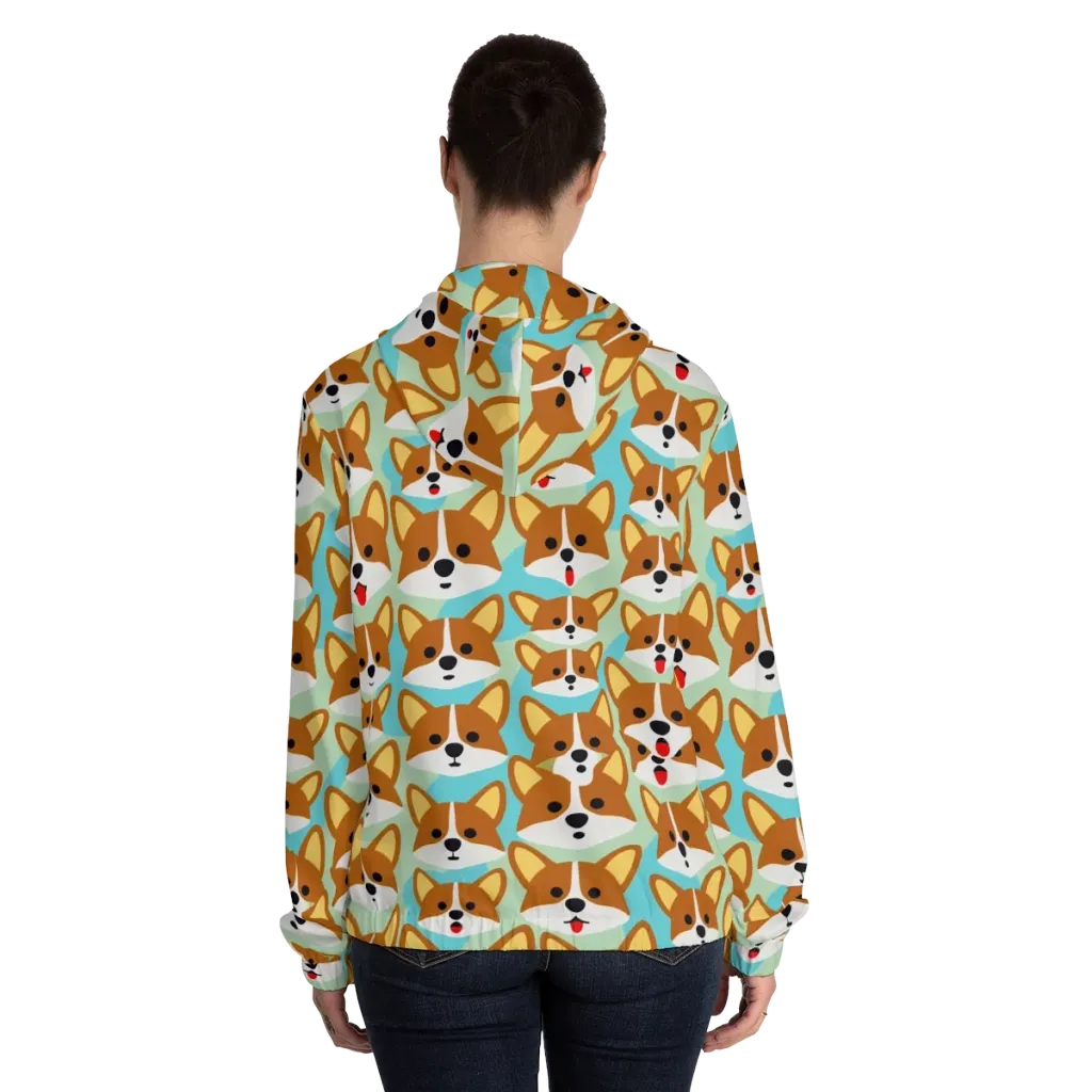 Corgi Parade on Women's Full-Zip Hoodie — Back On Person