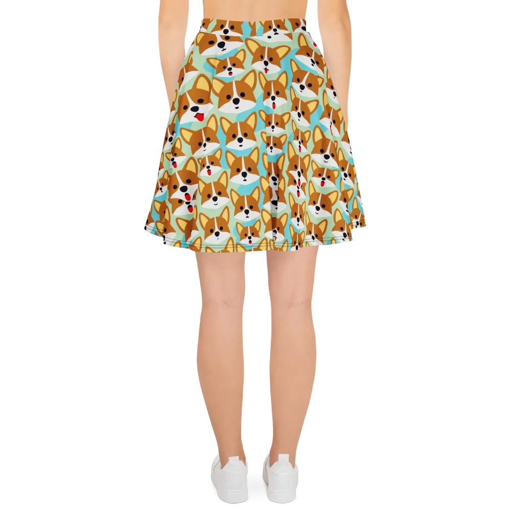 Corgi Parade on Skater Skirt — Back