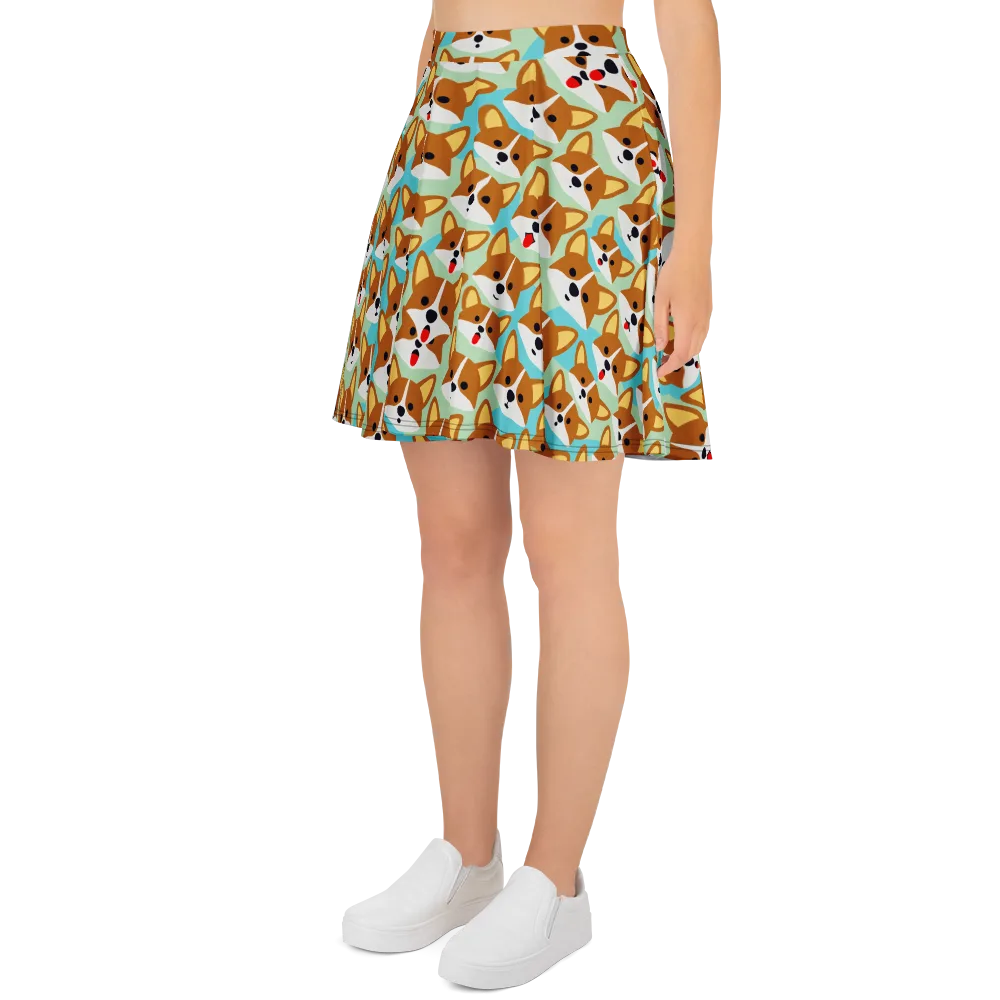 Corgi Parade on Skater Skirt — Left