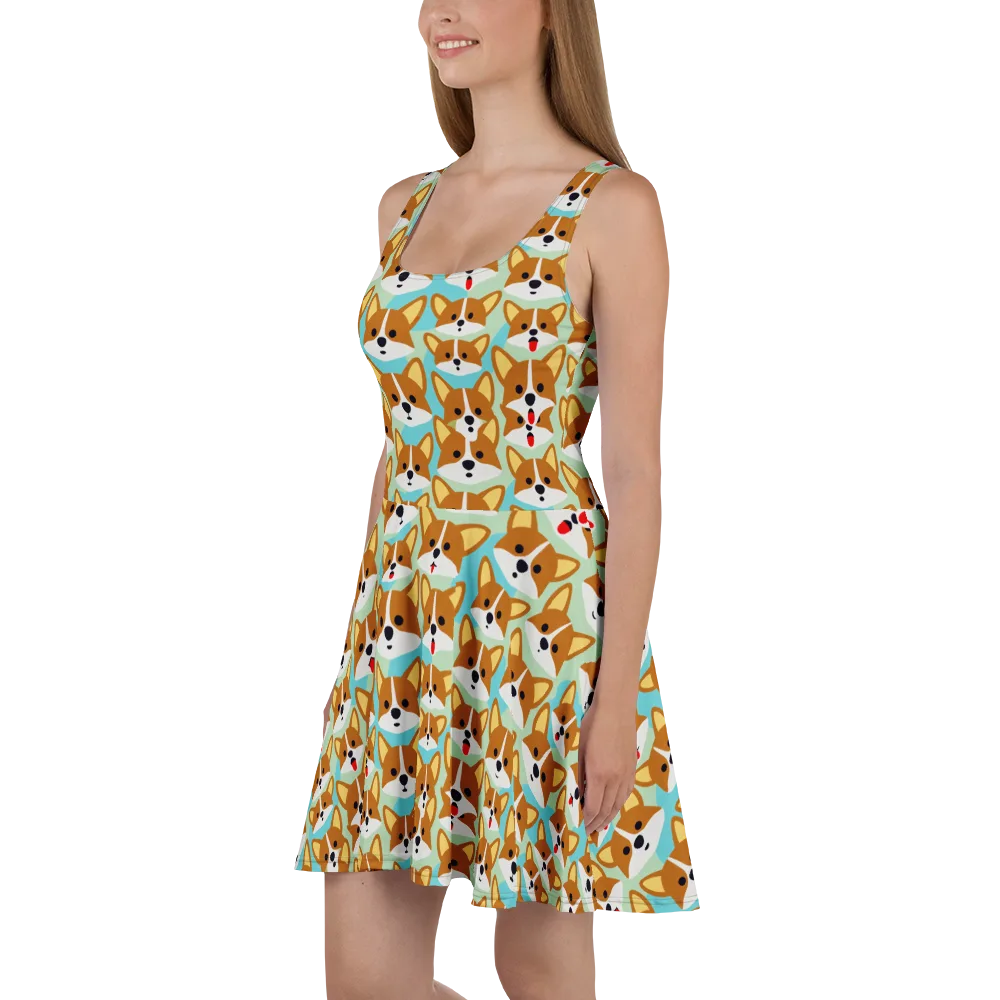 Corgi Parade on Skater Dress — Left