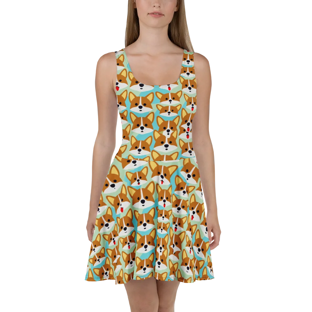 Corgi Parade on Skater Dress — Front