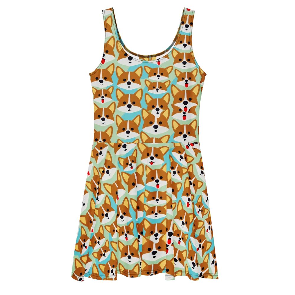 Corgi Parade on Skater Dress — Front
