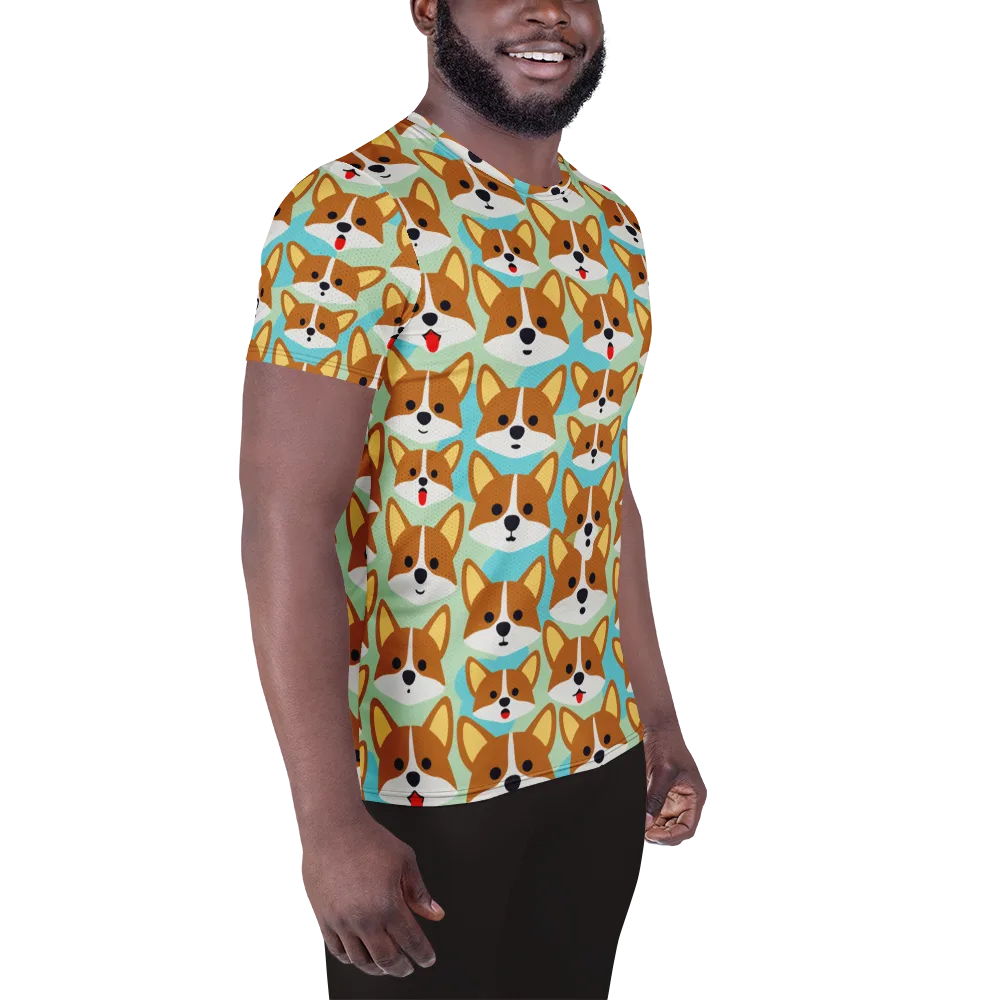 Corgi Parade on Men's Athletic T-Shirt — Right