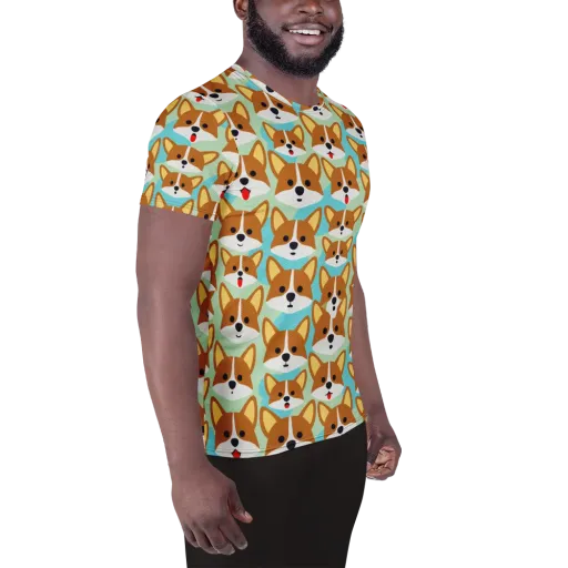 Corgi Parade on a Men's Athletic T-Shirt