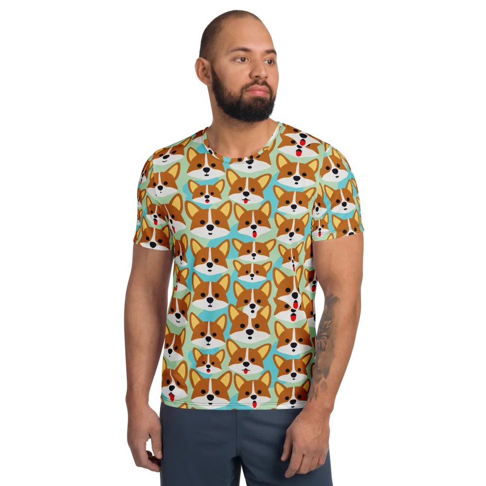 Corgi Parade on Men's Athletic T-Shirt — Front