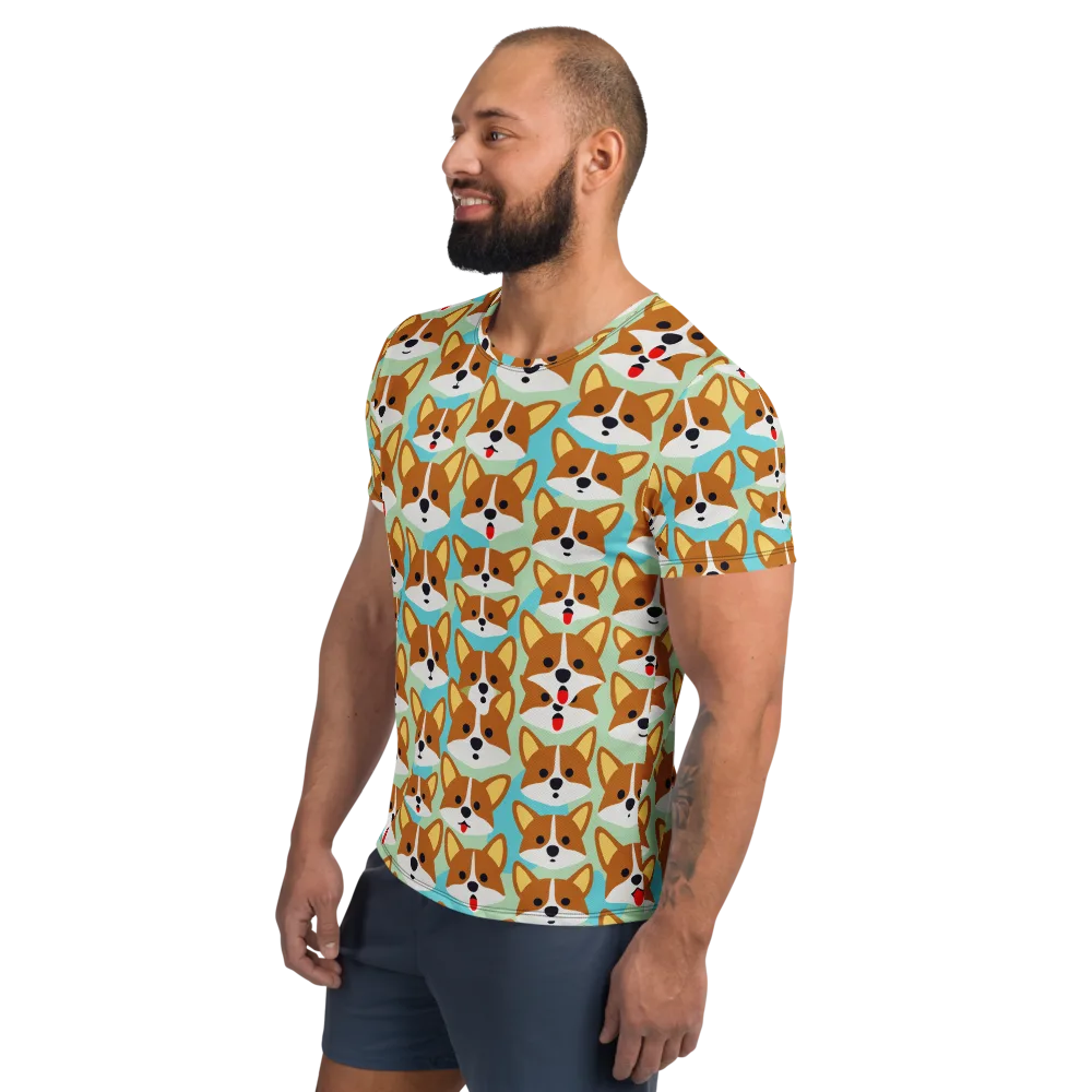 Corgi Parade on Men's Athletic T-Shirt — Left