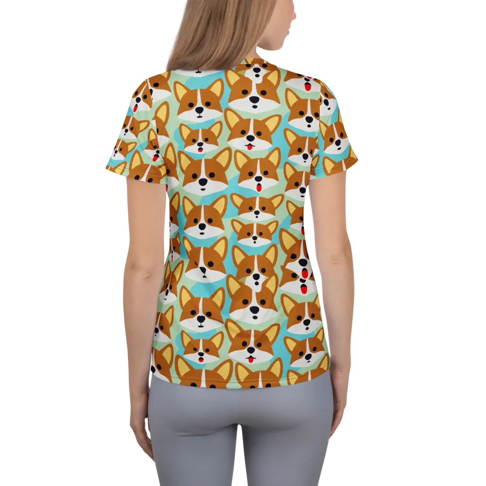 Corgi Parade on Women's Athletic T-Shirt — Back