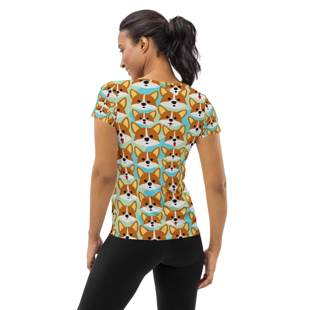 Corgi Parade on Women's Athletic T-Shirt — Back