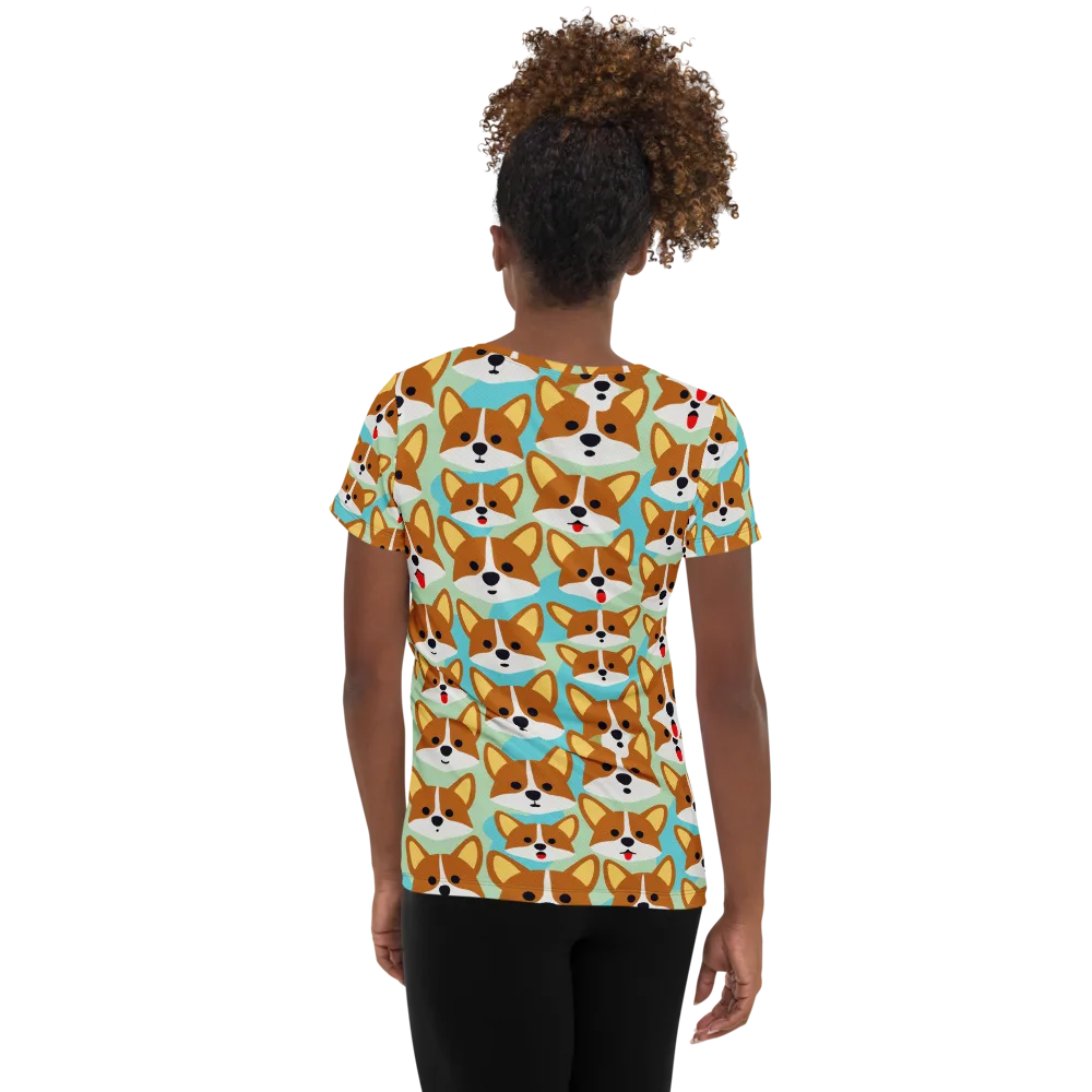 Corgi Parade on Women's Athletic T-Shirt — Back
