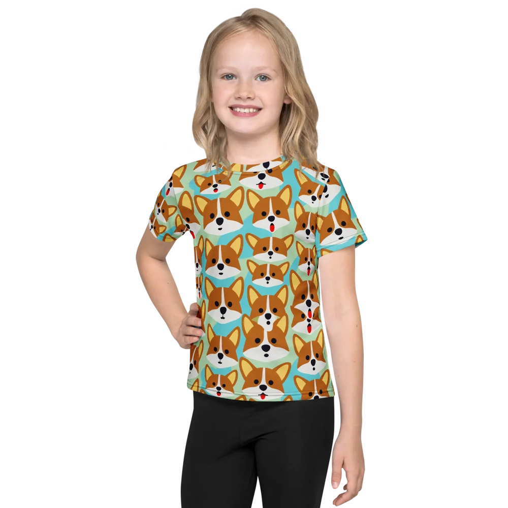 Corgi Parade on Kids Crew Neck T-Shirt — Front