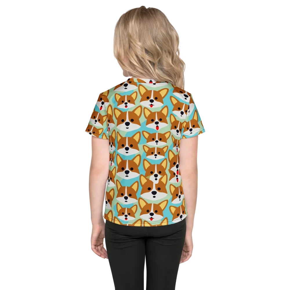 Corgi Parade on Kids Crew Neck T-Shirt — Back