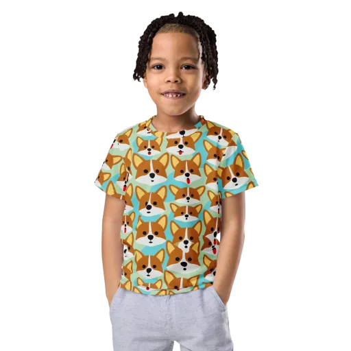 Corgi Parade on a Kids Crew Neck T-Shirt