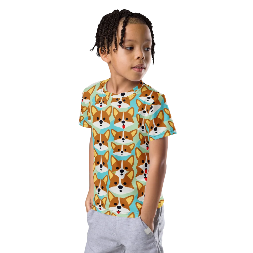 Corgi Parade on Kids Crew Neck T-Shirt — Left Front