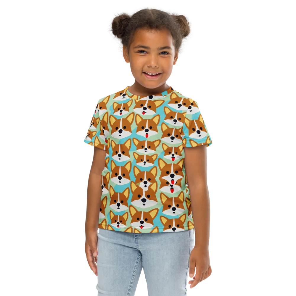 Corgi Parade on Kids Crew Neck T-Shirt — Front