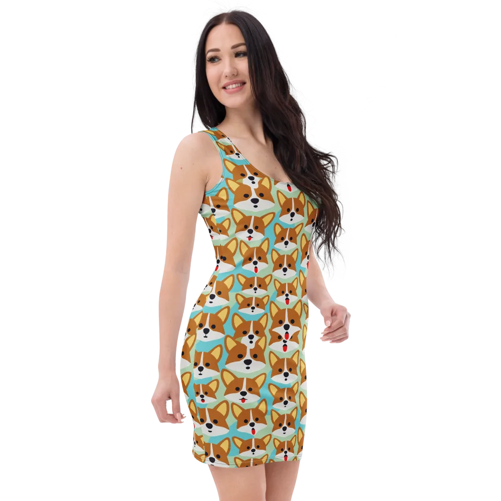 Corgi Parade on Bodycon Dress — Right Front