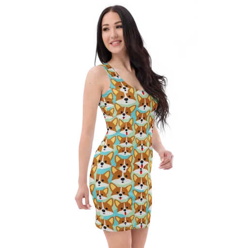Corgi Parade on a Bodycon Dress
