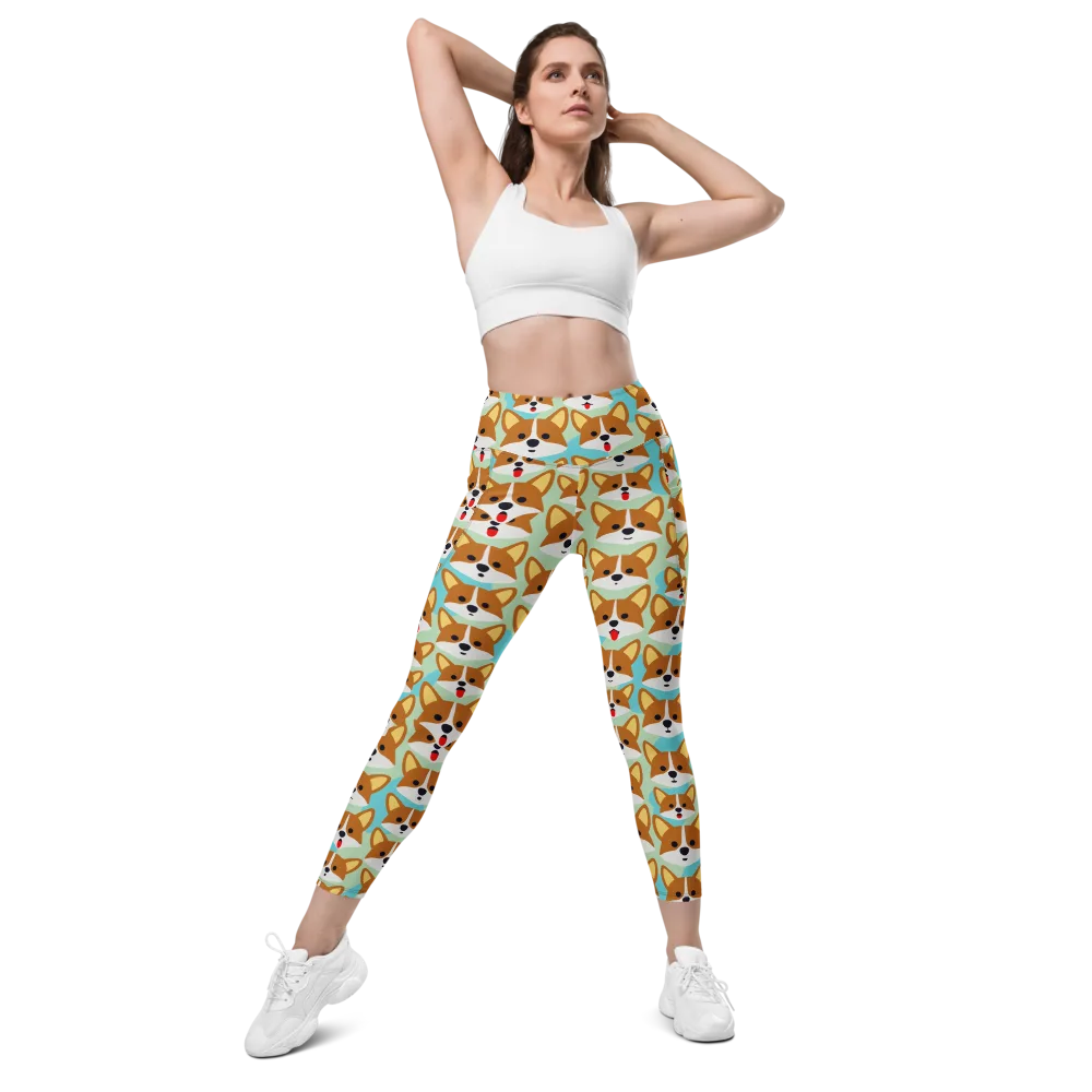 Corgi Parade on Leggings with Pockets — Front