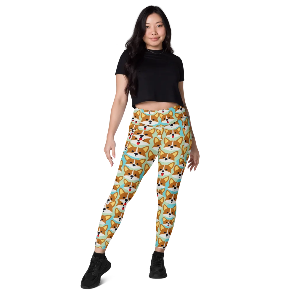 Corgi Parade on Leggings with Pockets — Front