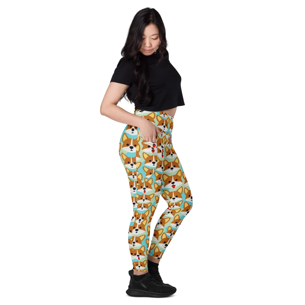 Corgi Parade on Leggings with Pockets — Right