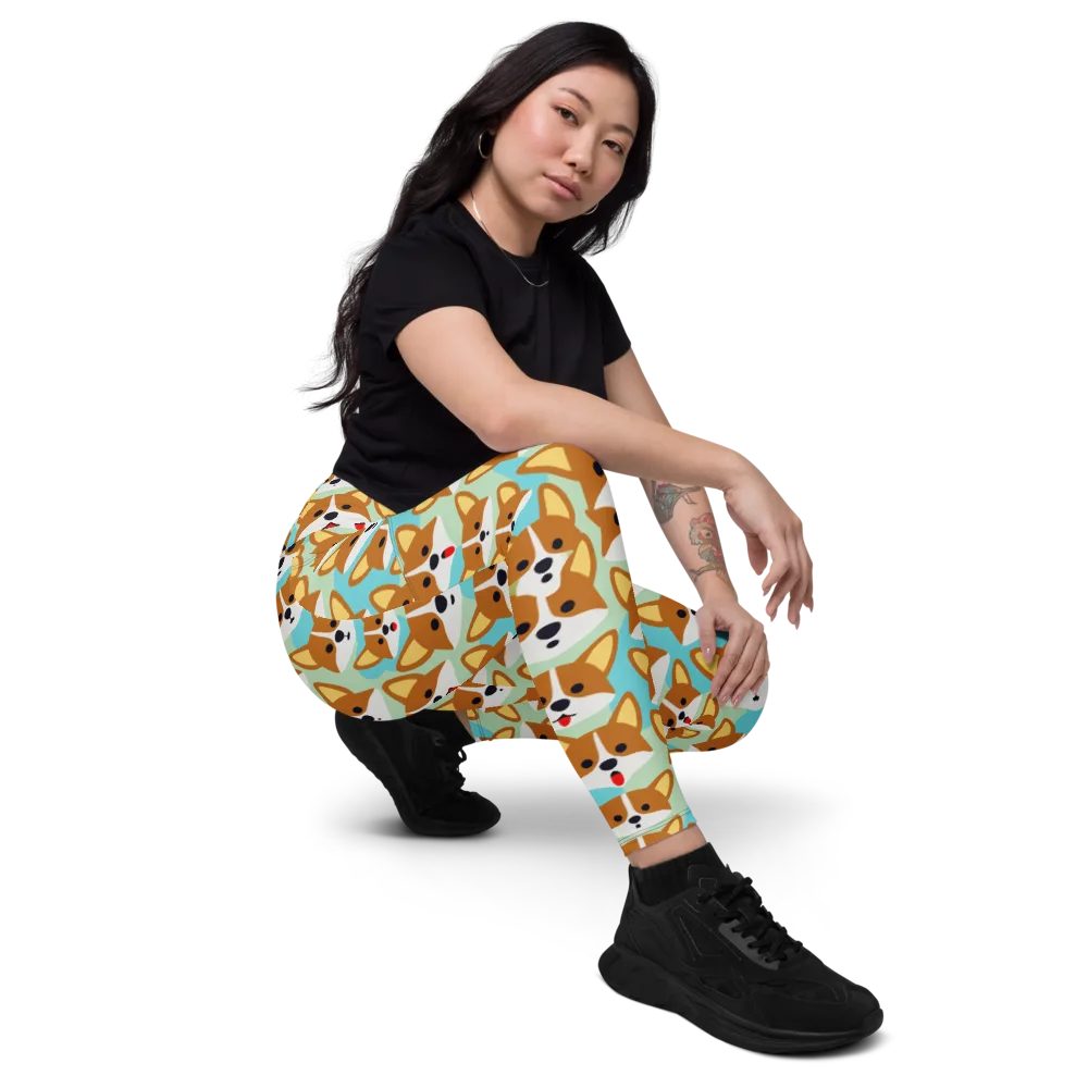 Corgi Parade on Leggings with Pockets — Right Front