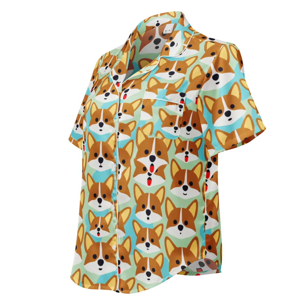 Corgi Parade on Women's Short Sleeve Pajama Top — Left Front
