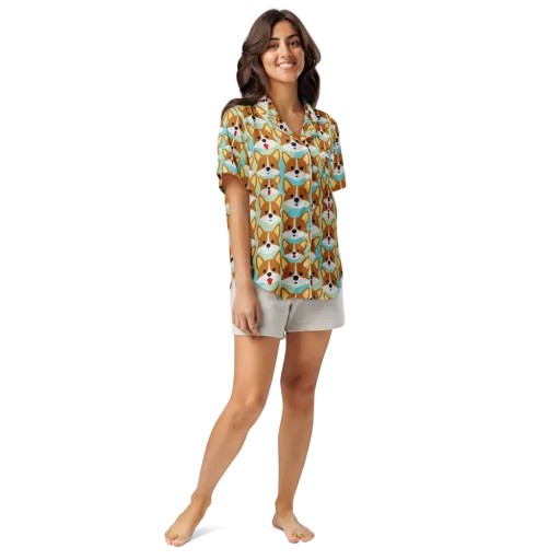 Corgi Parade on a Women's Short Sleeve Pajama Top