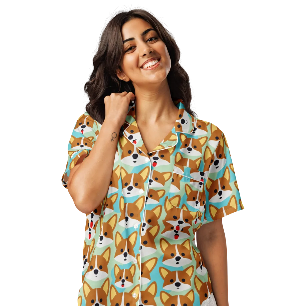 Corgi Parade on Women's Short Sleeve Pajama Top — Front