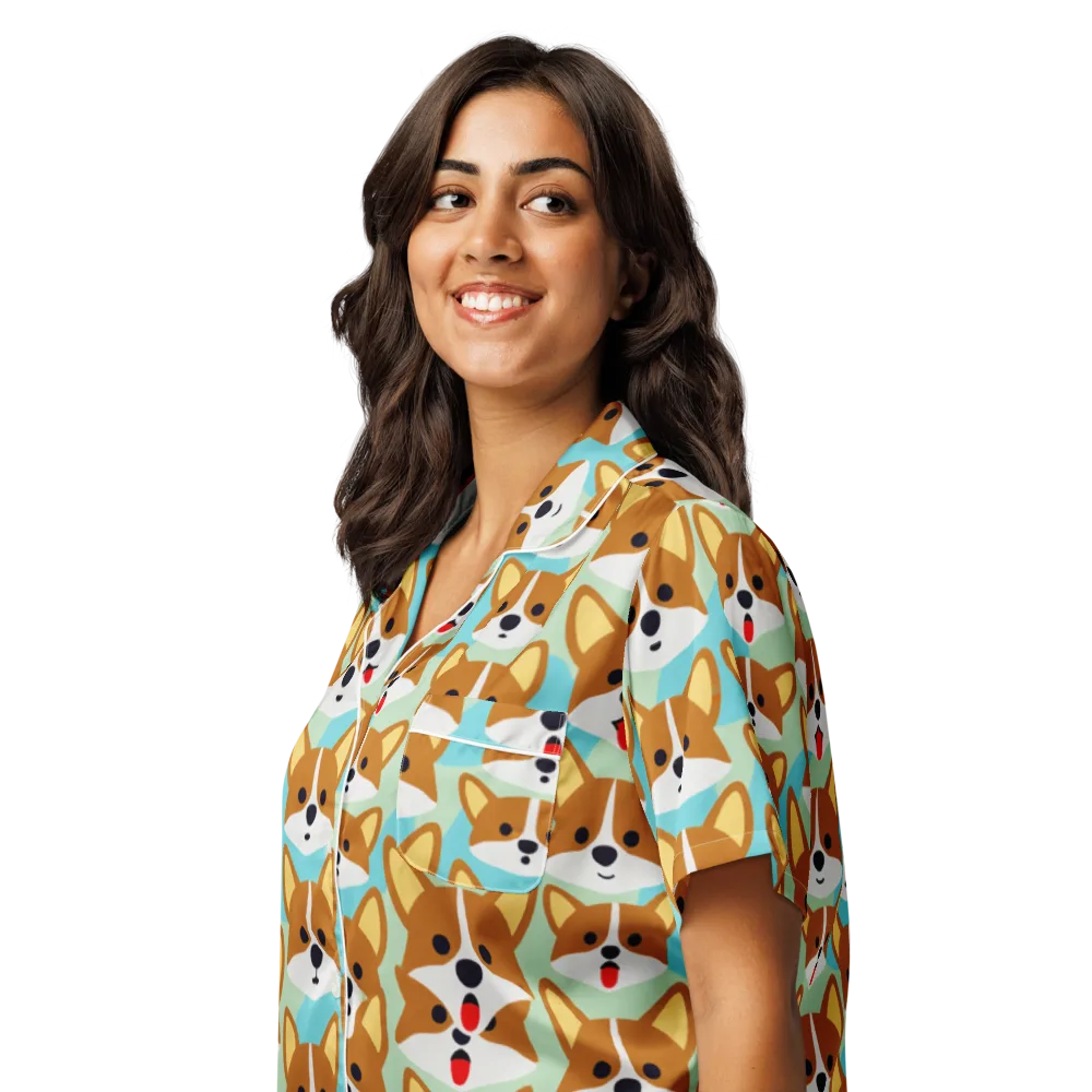 Corgi Parade on Women's Short Sleeve Pajama Top — Left Front