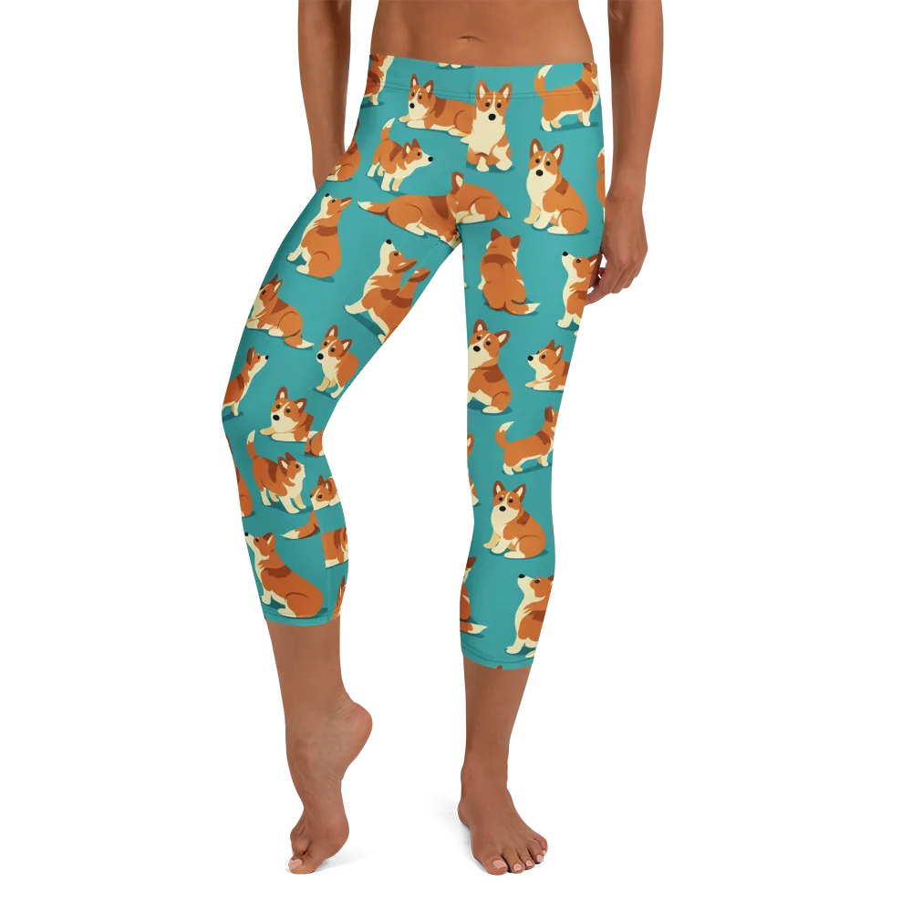 Teal Tails on Capri Leggings — Front