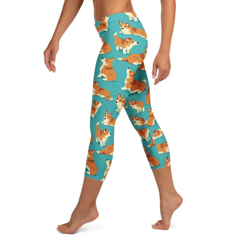 Teal Tails on Capri Leggings — Left