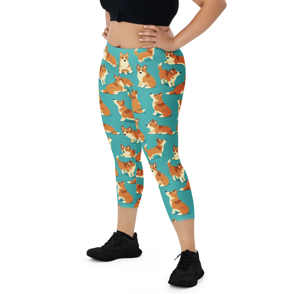 Teal Tails on Capri Leggings — Front