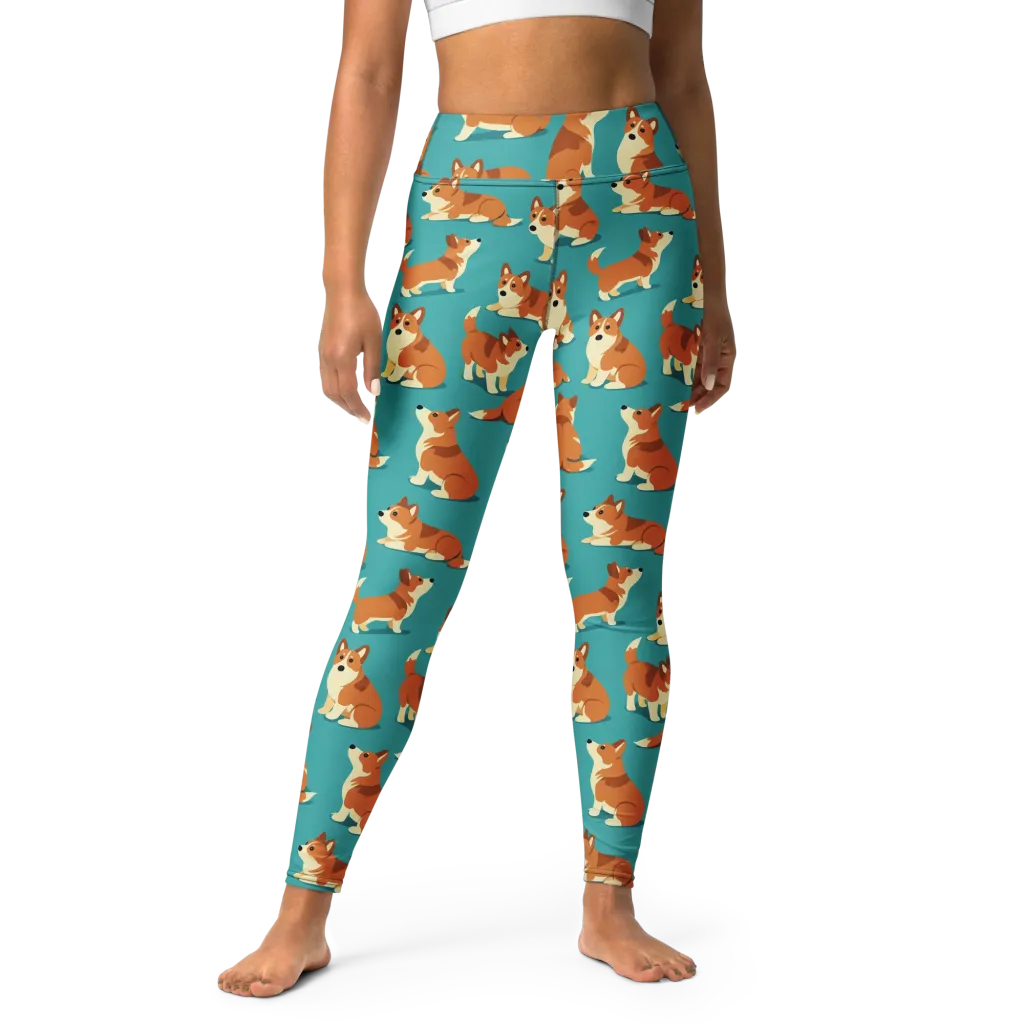 Teal Tails on Yoga Leggings — Front