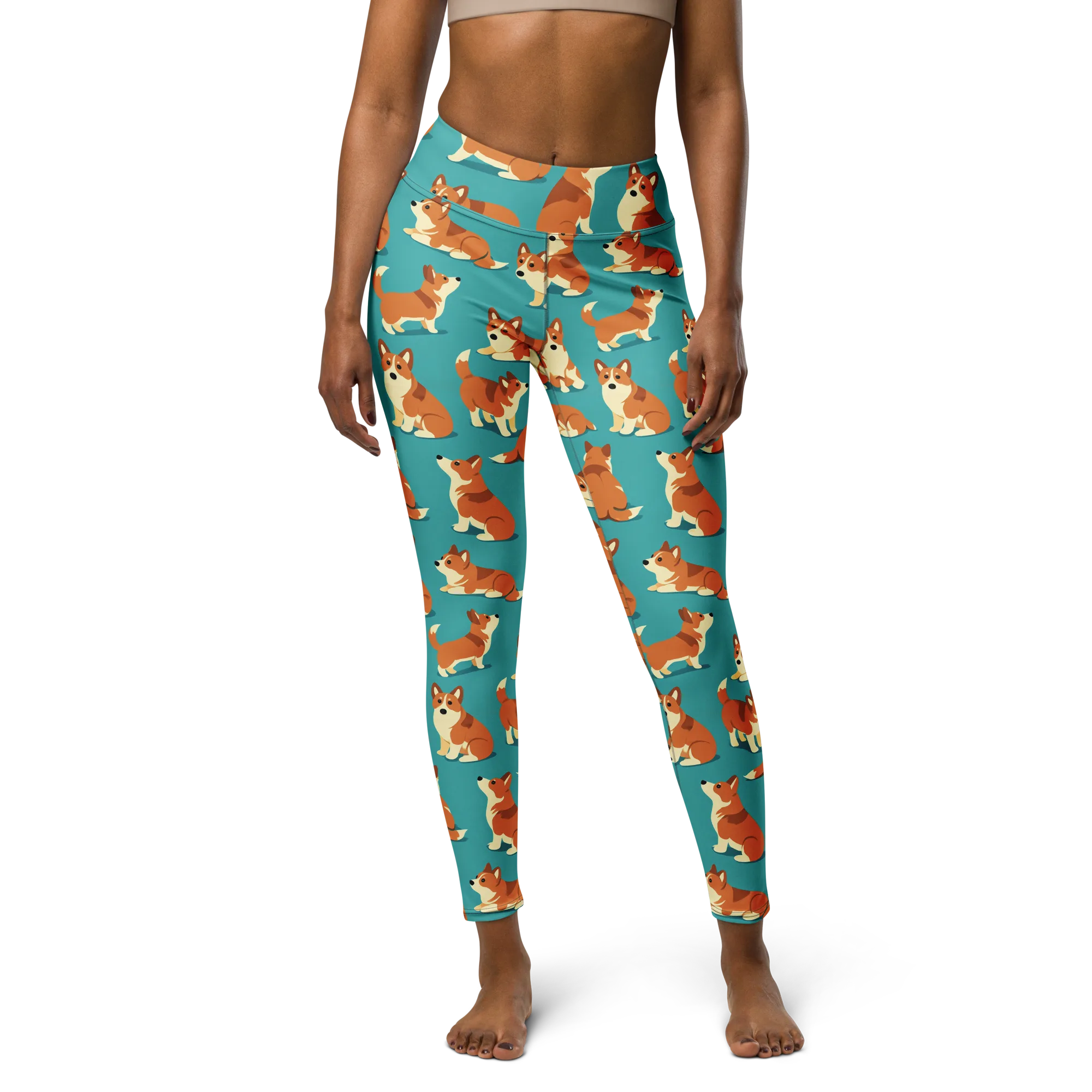 Teal Tails on Yoga Leggings — Front