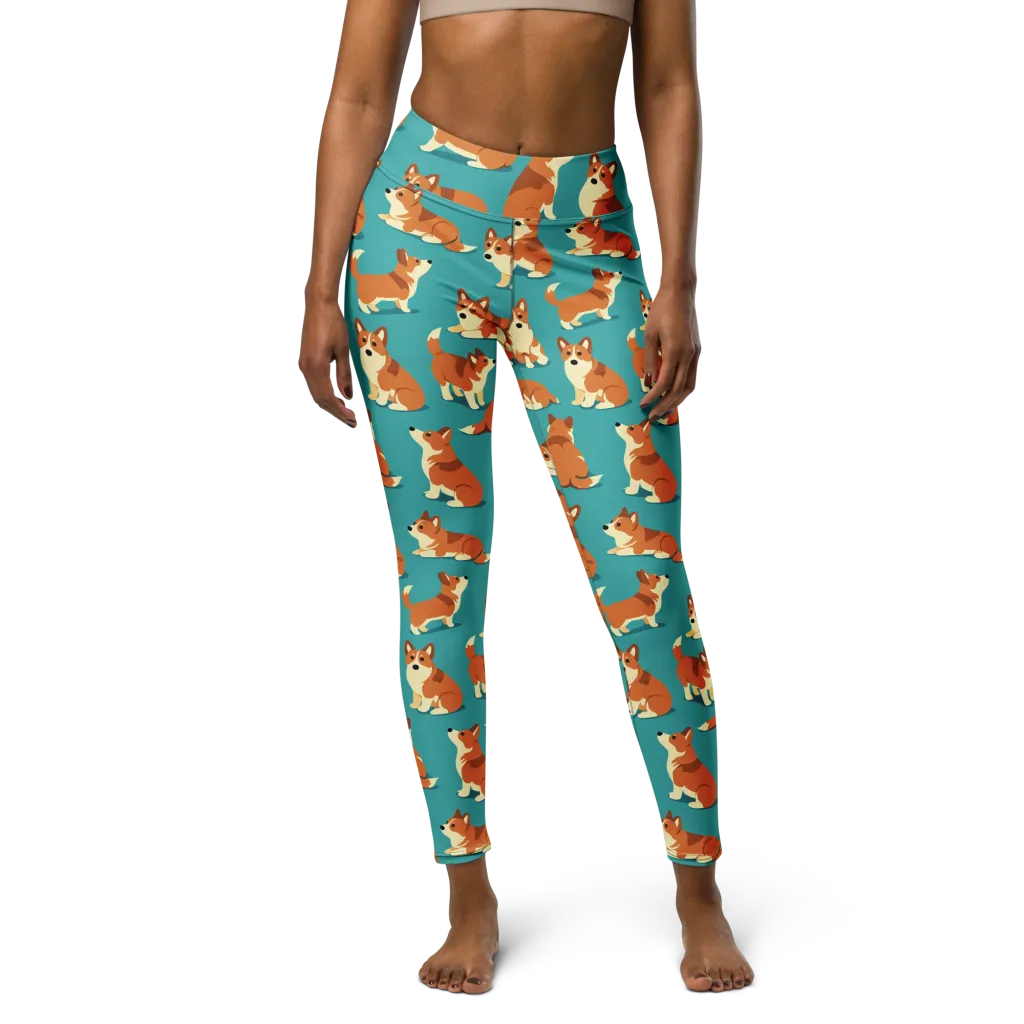 Teal Tails on Yoga Leggings — Front