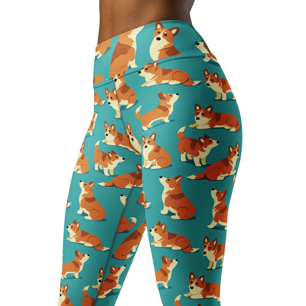 Teal Tails on Yoga Leggings — Left Front