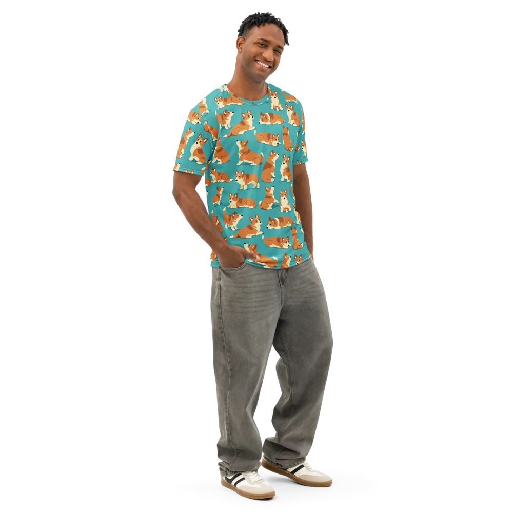 Teal Tails on Men's Cotton Crew Neck T-Shirt — Right Front