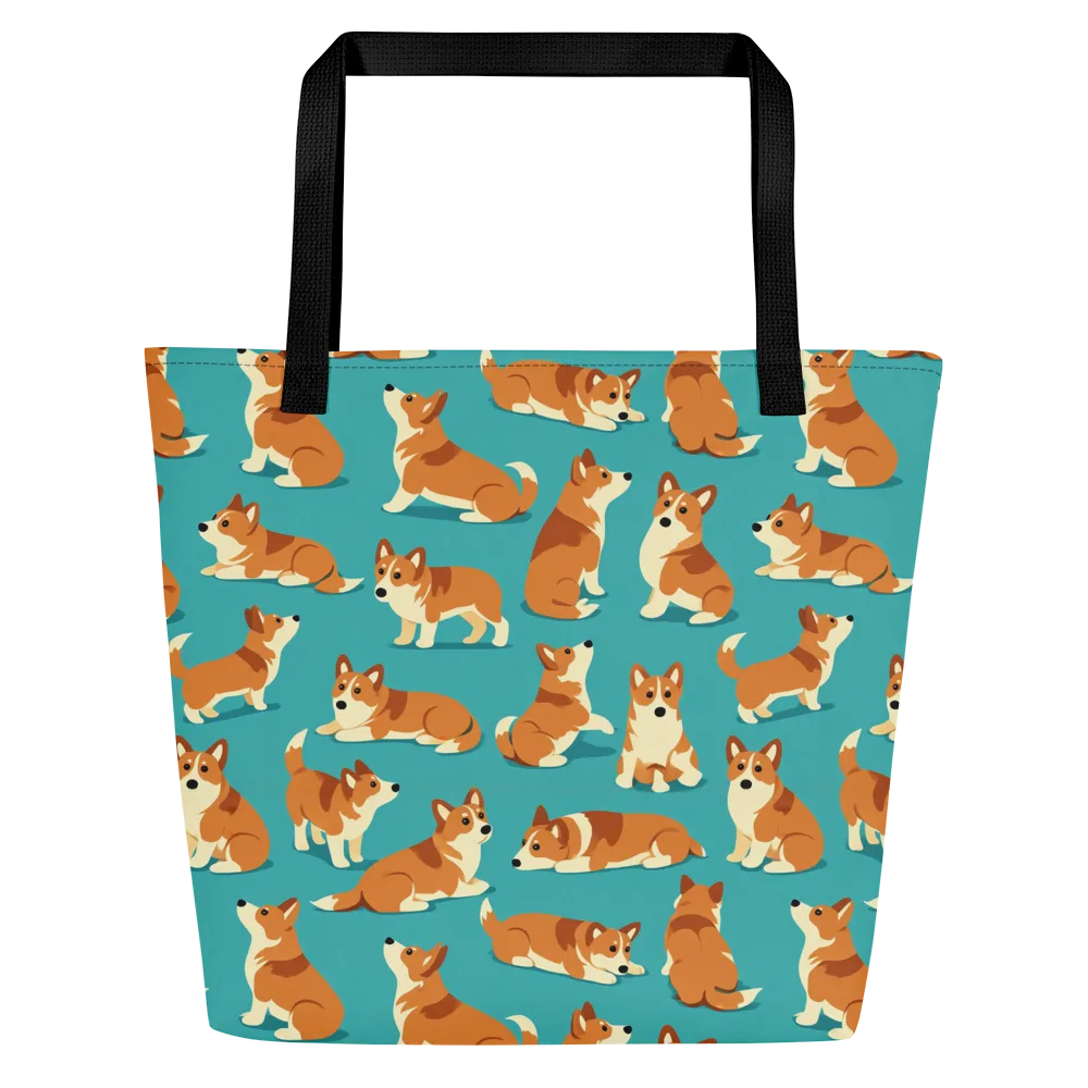 Teal Tails on Large Tote Bag W/ Pocket — Front