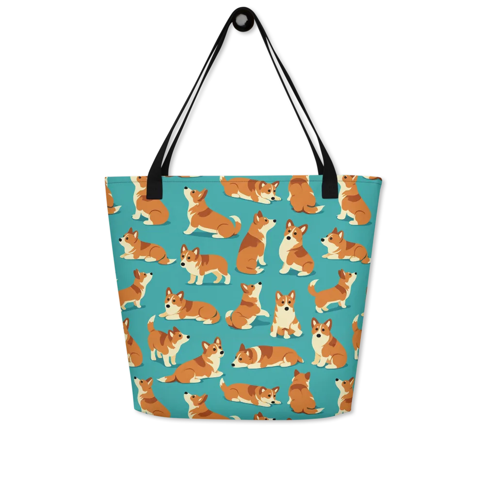 Teal Tails on Large Tote Bag W/ Pocket — Front