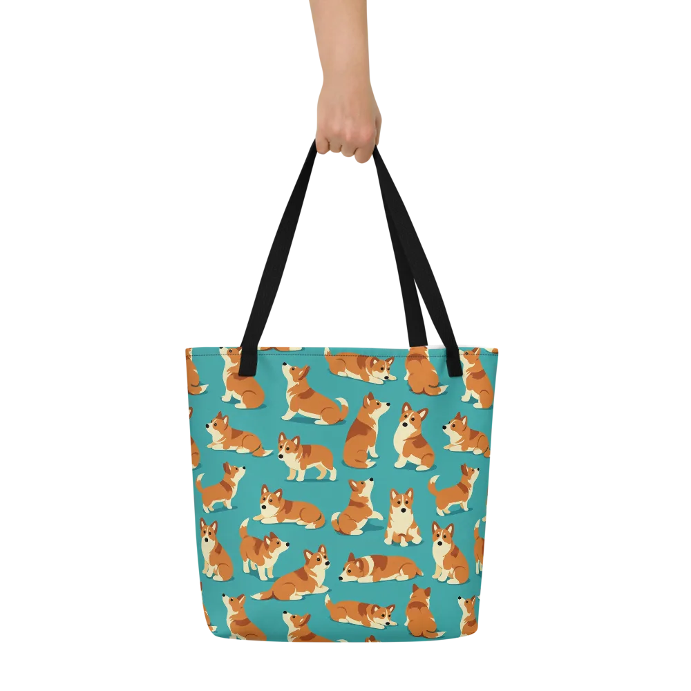 Teal Tails on Large Tote Bag W/ Pocket — Front