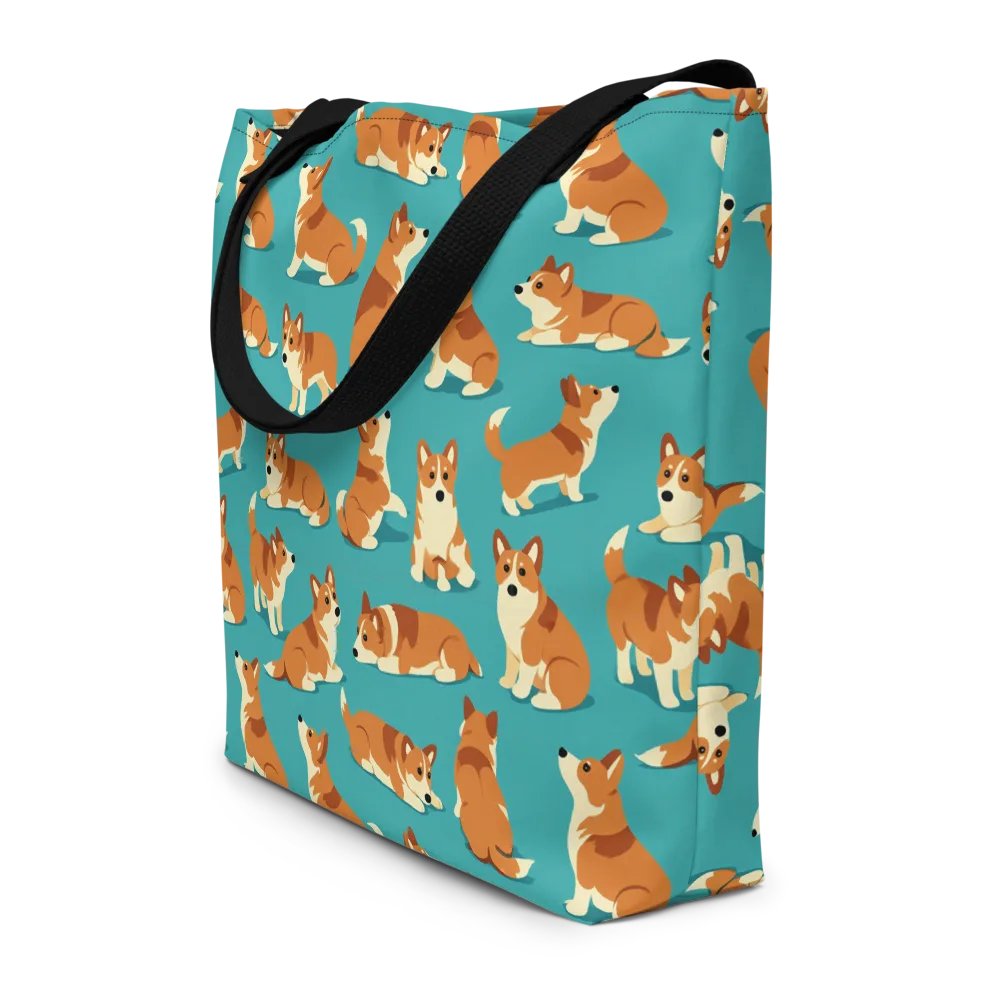 Teal Tails on Large Tote Bag W/ Pocket — Front