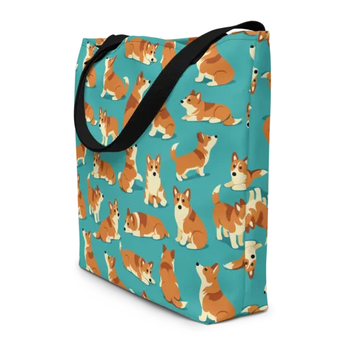 Teal Tails on a Large Tote Bag W/ Pocket