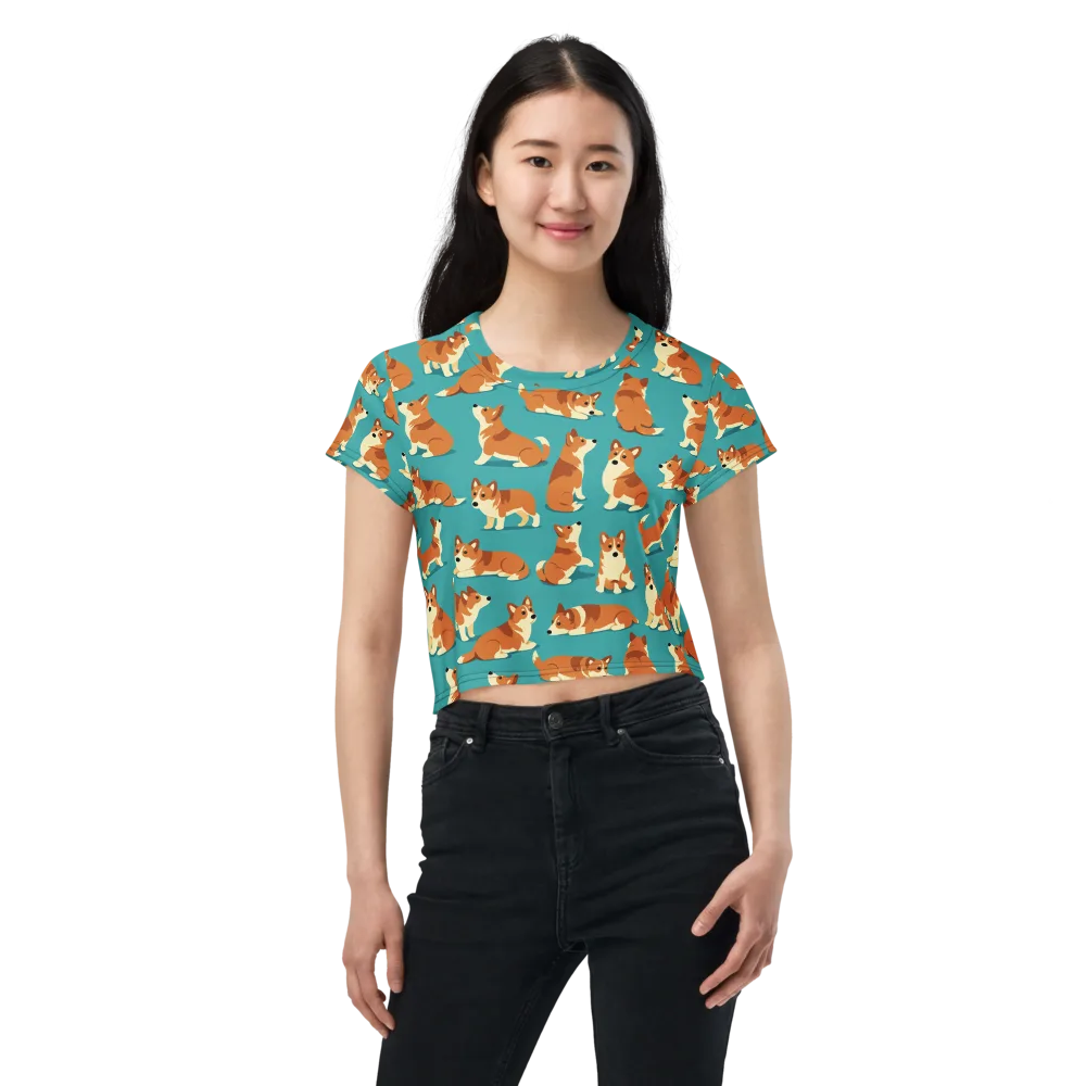 Teal Tails on Crop Tee — Front